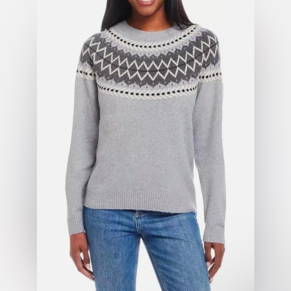 Weatherproof Vintage Women's Fairisle
Ribbed Cuffs & Hem Sweater, Gray L